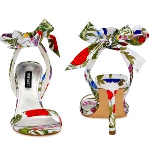 Nine West white floral ankle strap heels